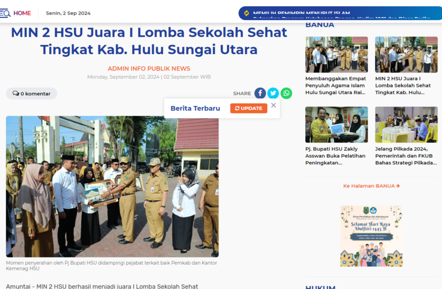 MIN 2 HSU Juara I Lomba Sekolah Sehat Tingkat Kab. Hulu Sungai Utara