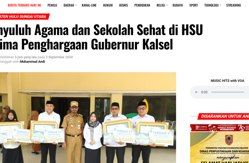 Penyuluh Agama dan Sekolah Sehat di HSU Terima Penghargaan Gubernur Kalsel